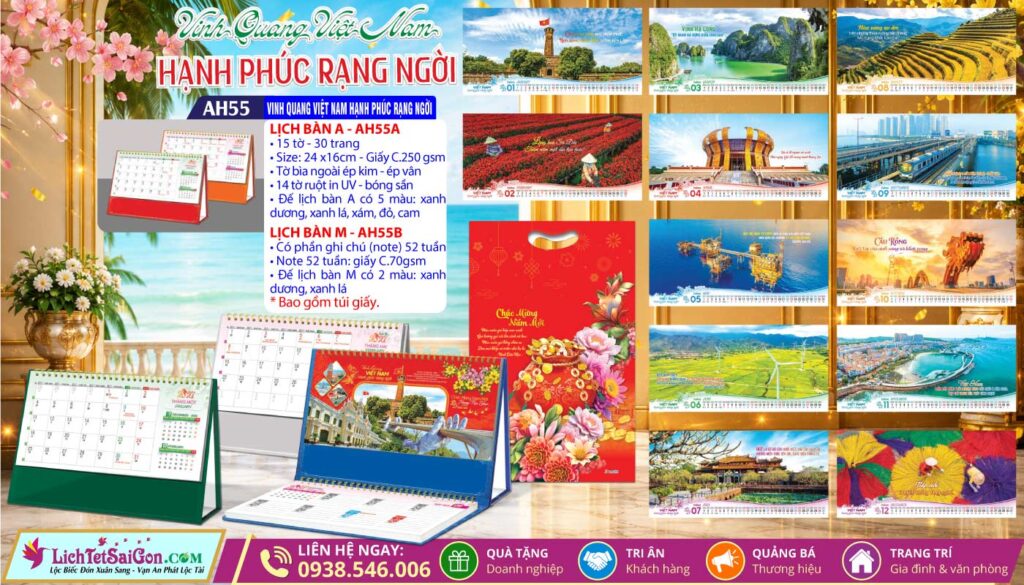 Lịch Để Bàn A & M - MS: AH55 - Vinh Quang Việt Nam Hạnh Phúc Rạng Ngời