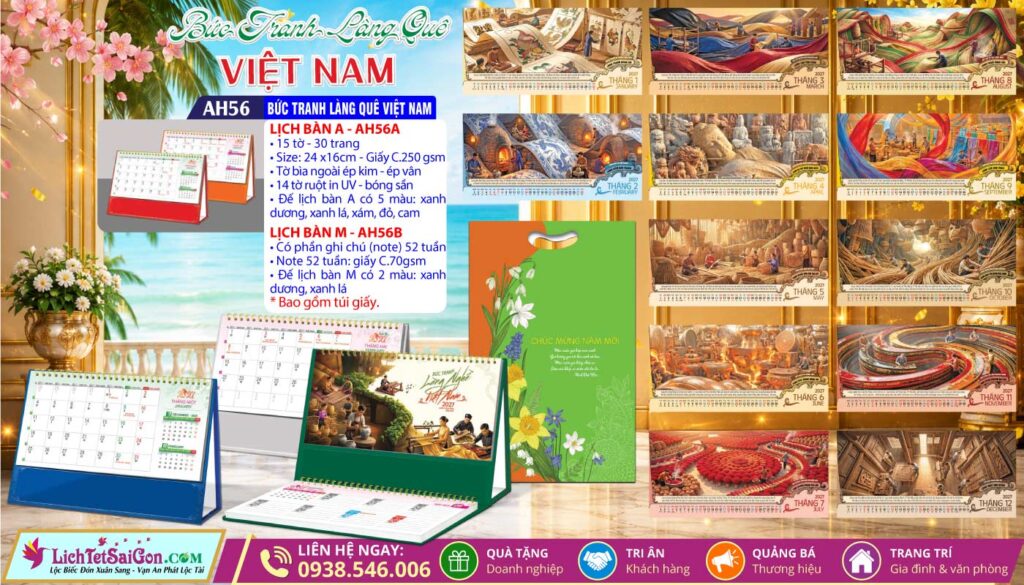 Lịch Để Bàn A & M - MS: AH56 - Bức Tranh Làng Quê Việt Nam