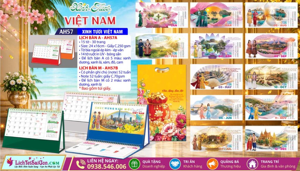 Lịch Để Bàn A & M - MS: AH57 - Xinh Tươi Việt Nam