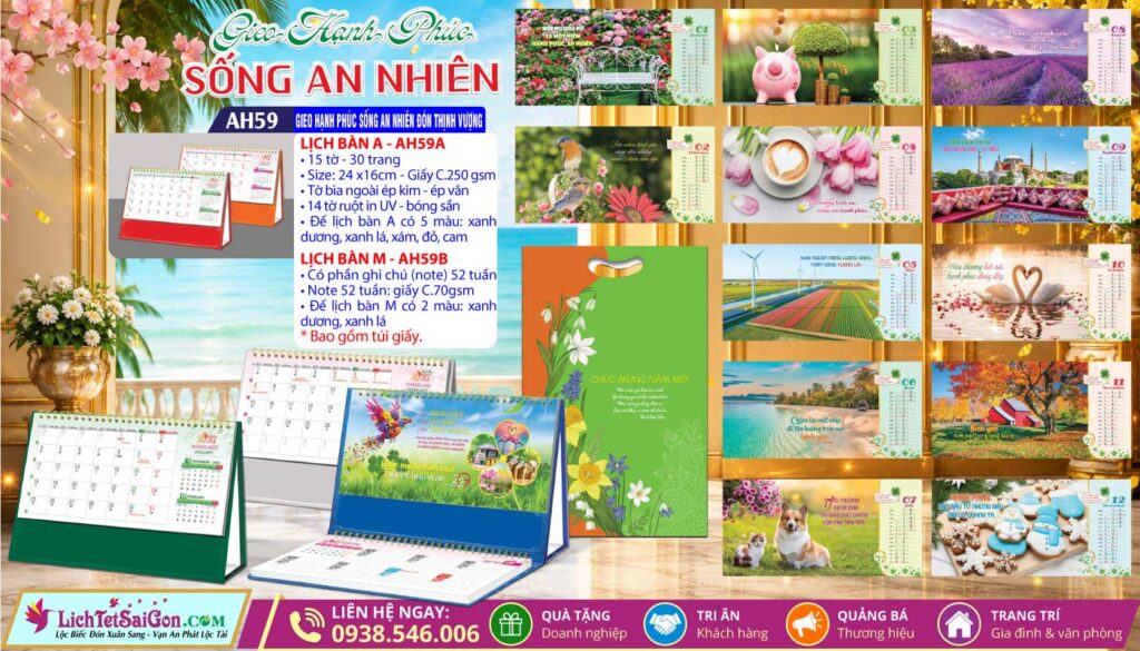 Lịch Để Bàn A & M - MS: AH59 - Gieo Hạnh Phúc Sống An Nhiên Đón Thịnh Vượng