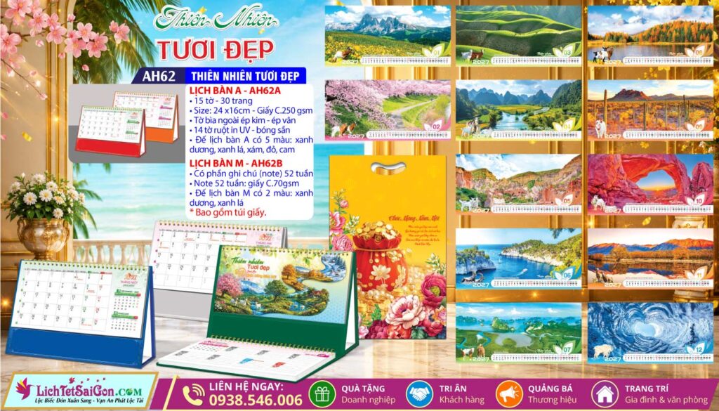 Lịch Để Bàn A & M - MS: AH62 - Thiên Nhiên Tươi Đẹp