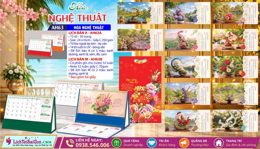 Lịch Để Bàn A & M - MS: AH63 - Hoa Nghệ Thuật