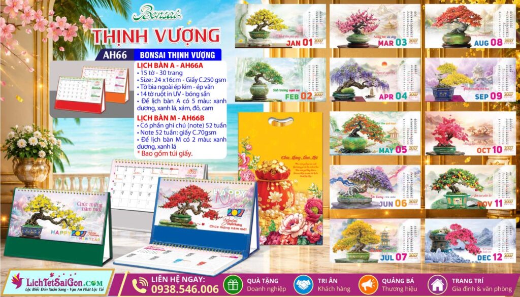 Lịch Để Bàn A & M - MS: AH66 - Bonsai Thịnh Vượng