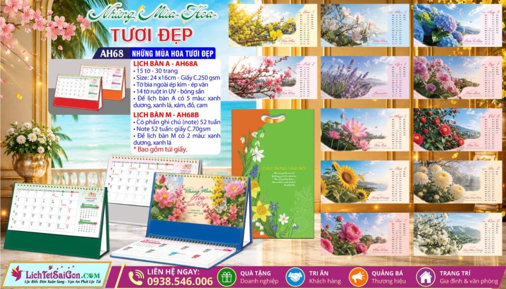 Lịch Để Bàn A & M - MS: AH68 - Những Mùa Hoa Tươi Đẹp