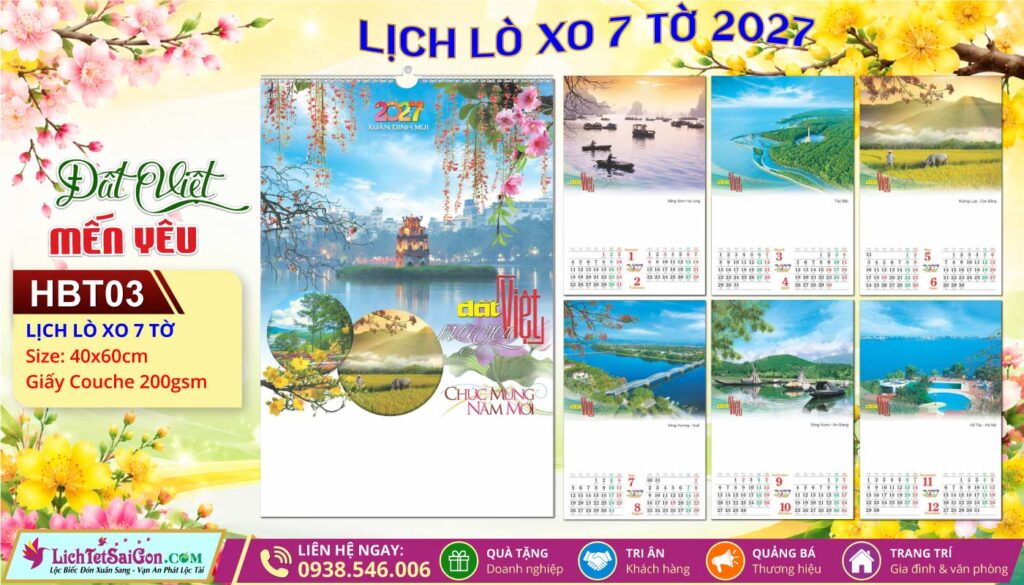 Lịch Lò Xo 7 Tờ | Mã Số: HBT03 - Đất Việt Mến Yêu