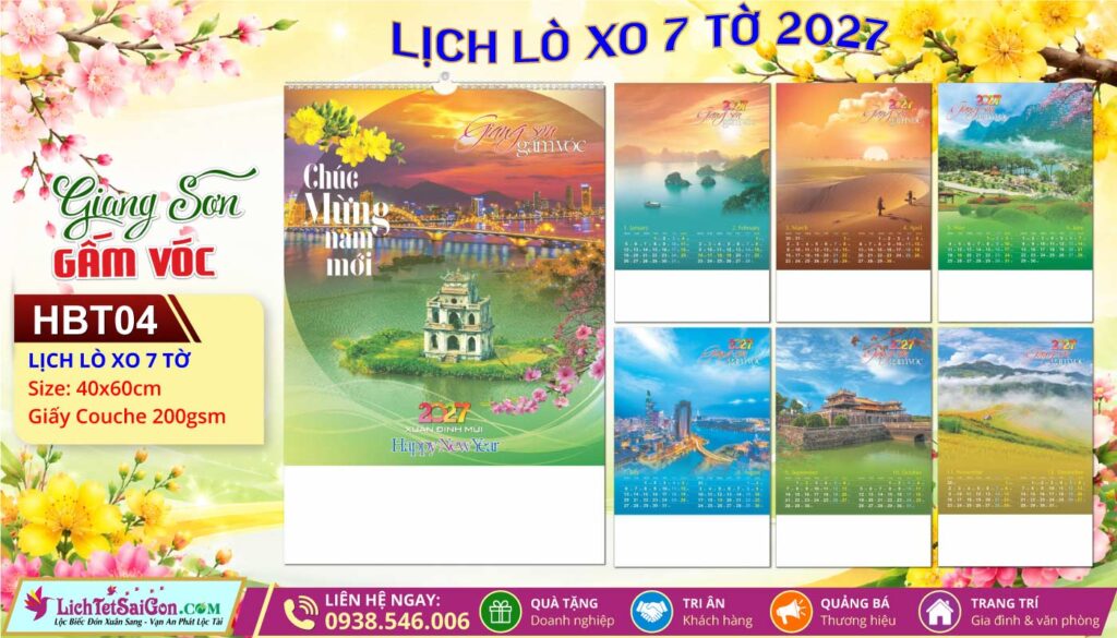 Lịch Lò Xo 7 Tờ | Mã Số: HBT04 - Giang Sơn Gấm Vóc