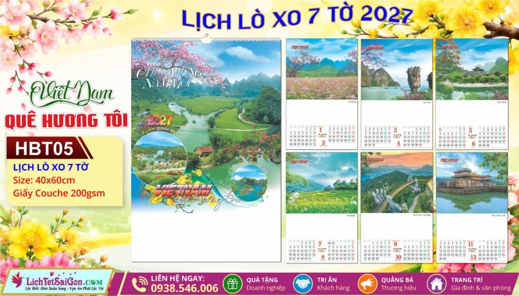 Lịch Lò Xo 7 Tờ | Mã Số: HBT05 - Việt Nam Quê Hương Tôi