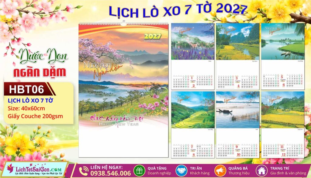 Lịch Lò Xo 7 Tờ | Mã Số: HBT06 - Nước Non Ngàn Dặm