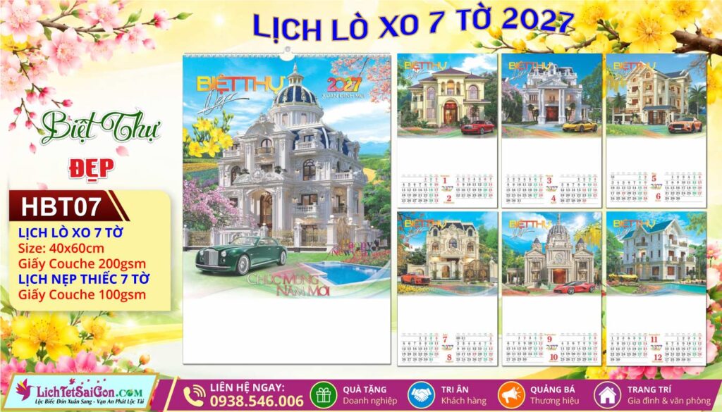 Lịch Lò Xo 7 Tờ | Mã Số: HBT07 - Biệt Thự Đẹp