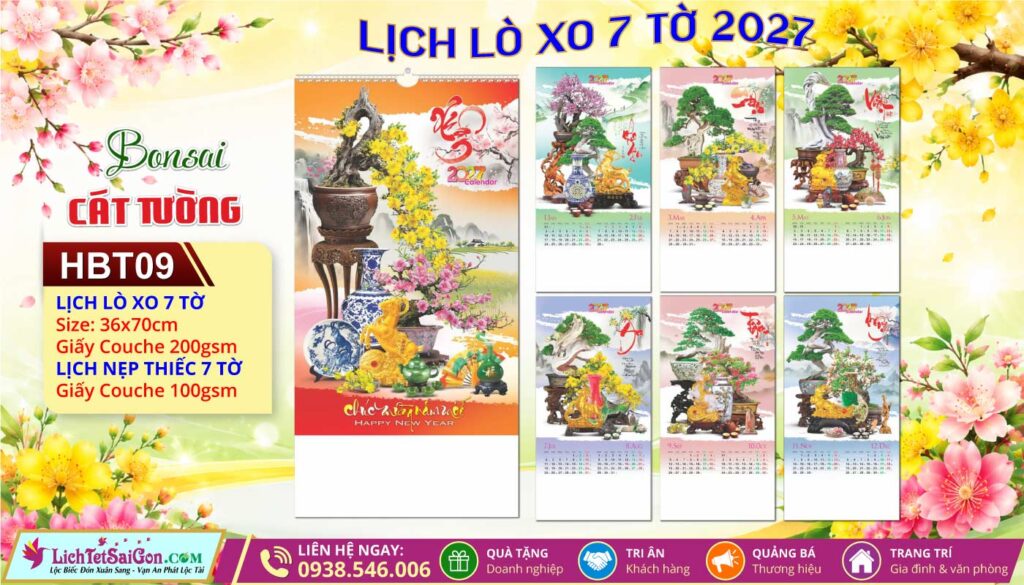 Lịch Lò Xo 7 Tờ | Mã Số: HBT09 - Bonsai Cát Tường
