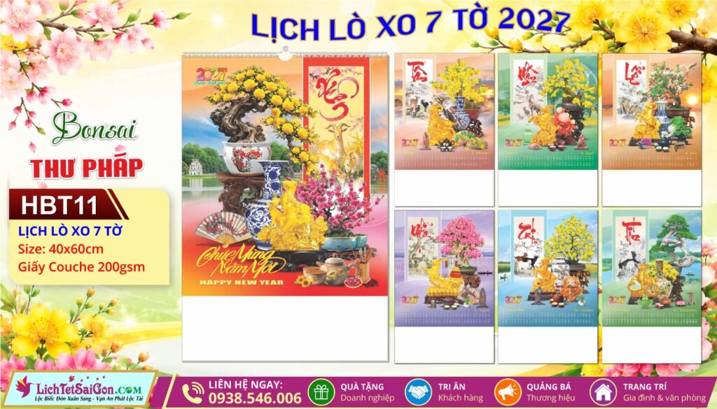 Lịch Lò Xo 7 Tờ | Mã Số: HBT11 - Bonsai Thư Pháp