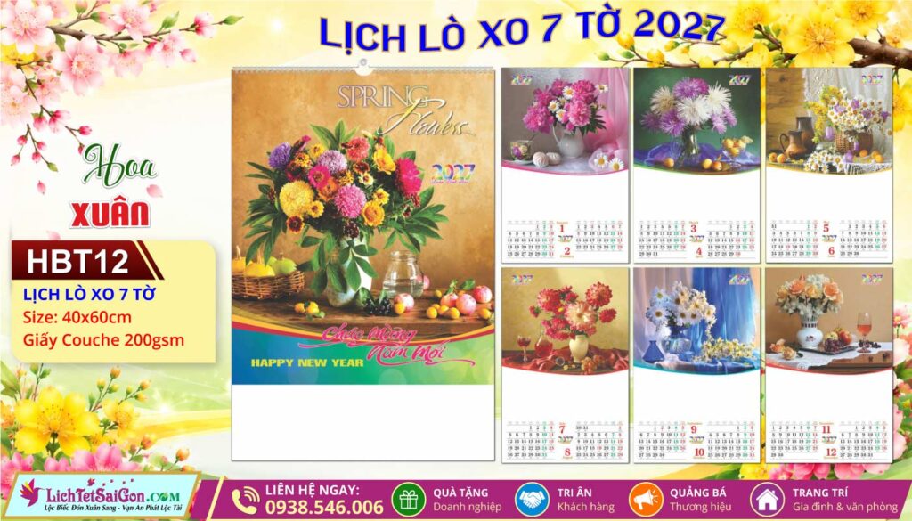 Lịch Lò Xo 7 Tờ | Mã Số: HBT12 - Hoa Xuân