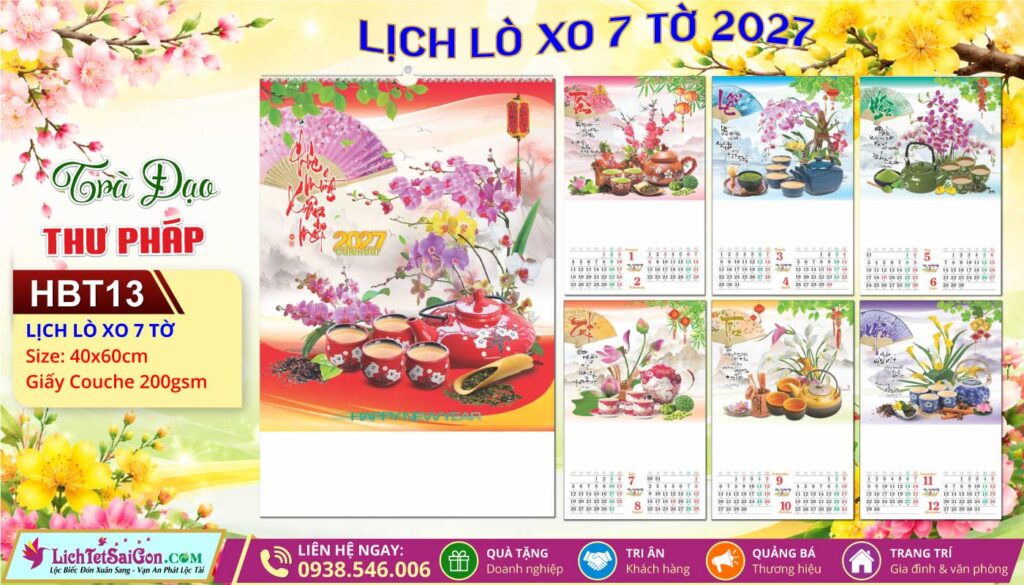 Lịch Lò Xo 7 Tờ | Mã Số: HBT13 - Trà Đạo Thư Pháp