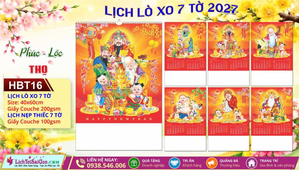 Lịch Lò Xo 7 Tờ | Mã Số: HBT16 - Phúc Lộc Thọ