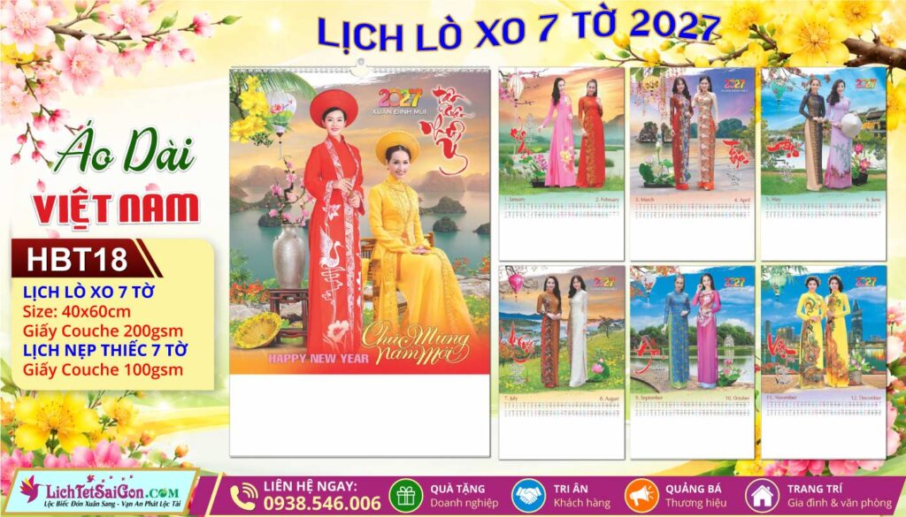 Lịch Lò Xo 7 Tờ | Mã Số: HBT18 - Áo Dài Việt Nam