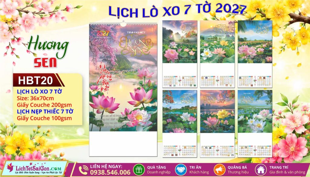 Lịch Lò Xo 7 Tờ | Mã Số: HBT20 - Hương Sen