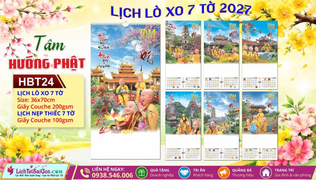 Lịch Lò Xo 7 Tờ | Mã Số: HBT24 - Tâm Hướng Phật