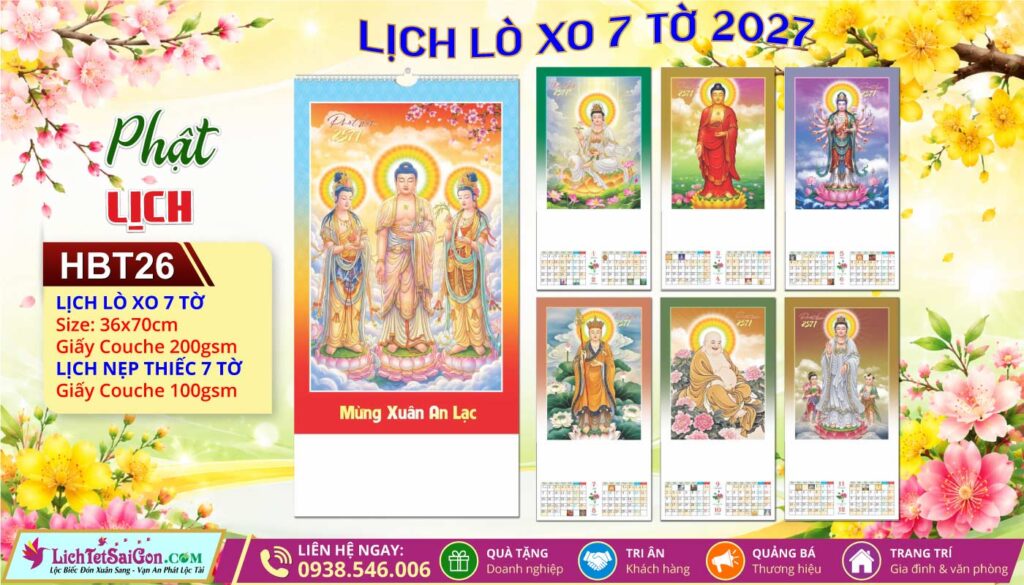 Lịch Lò Xo 7 Tờ | Mã Số: HBT26 - Phật Lịch