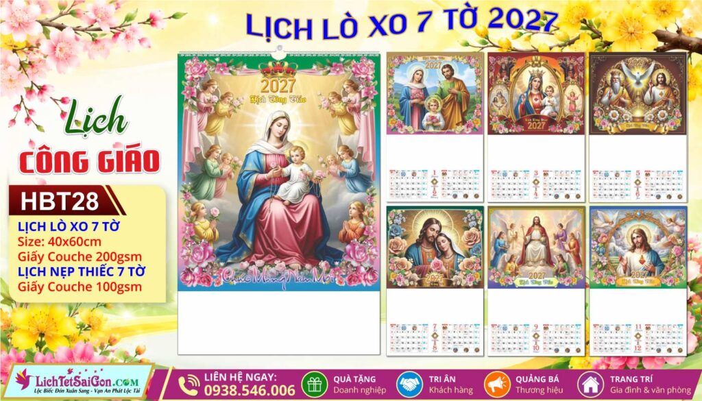 Lịch Lò Xo 7 Tờ | Mã Số: HBT28 - Lịch Công Giáo