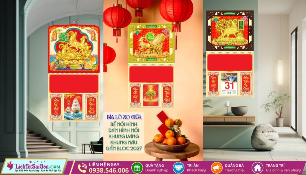 Bìa Lò Xo Giữa Dán Nổi - Bế Nổi - Khung Vàng Khung Nâu thanhhai